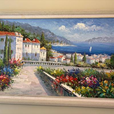 Signed Paintings On Canvas, Framed-Mediterranean Coastal Scenes 