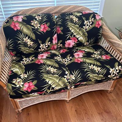 Bamboo & Rattan Loveseat With Cushions 