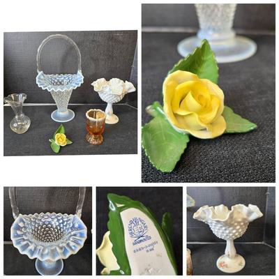 Fenton Vintage Ruffled China, Herend Yellow Rose, Fine Glass