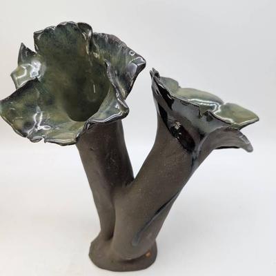 Double Spout Art Pottery Flower Form Vase
