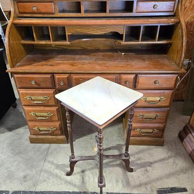 Riverside Furniture Roll Top Desk, Marble Top Vintage Table 