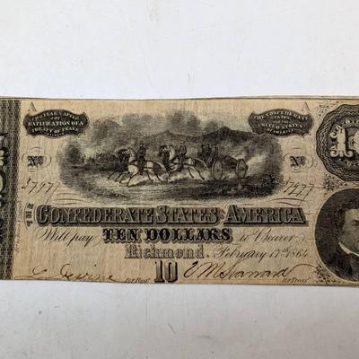 1864 Confederate $10 "Field Artillery" Note