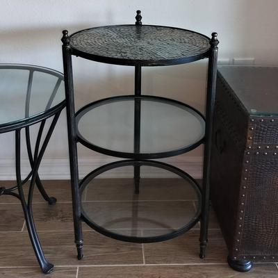 3 Tiered Glass Top Vintage Table Shelf, Glass Side/End Table, And Decorative Chest