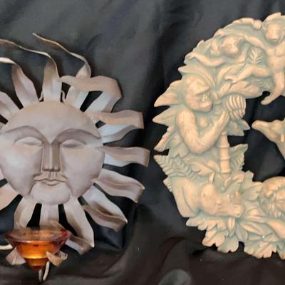 Metal Sun Votive Light Wall Decor And Jungle Themed Ceramic Wreath