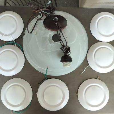 White Frosted Glass Ceiling Lamp + 7 Intertek Ceiling Mount LED Lights