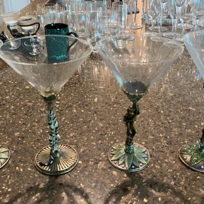 Set of 4 Enameled Jeweled Martini Glasses