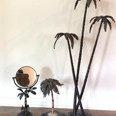 San Pacific Tall Cast Iron Palm Tree, Giraffe Mirror, Metal Small Palm Tree