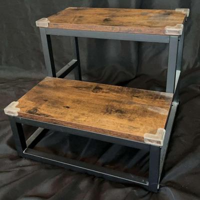 Solid Wood And Wrought Iron 2-Step Stool