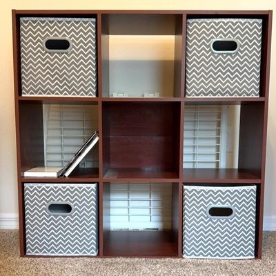 Wood-like 9 Cube Shelf 36” X 12” X 36” Including Contents