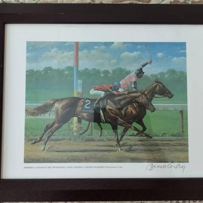 Affirmed & Alydar In The 1978 Belmont, Steve Cauthen & George Velasquez Up By Jenness Cortez Signed 