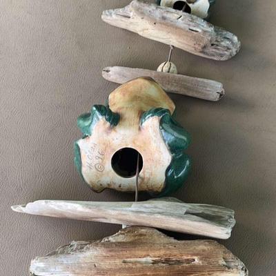 Ceramic And Driftwood Frig/Lilypad Themed Wind Chime