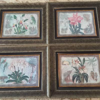 Set Of 4 Global Inspiration Framed Decorative Floral Art Pieces