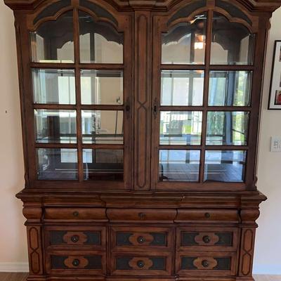 9 Drawer Double Door Mirror Backed China Cabinet