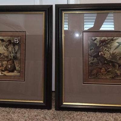 G. Mützel Signed Vintage Animal Print Framed Lithographs