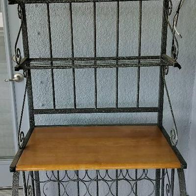 Decorative Metallic And Wooden Vintage Bakers Rack