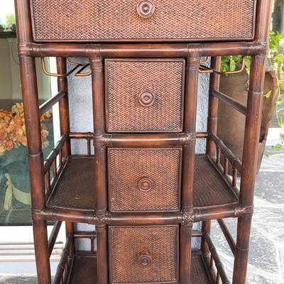Rattan Shelf With Drawers