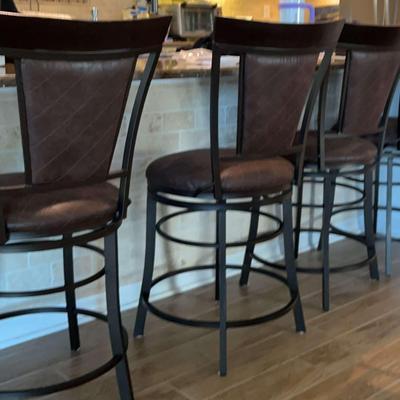 Set Of Four Suede Cloth And Wrought Iron Bronze Tone Counter Chairs