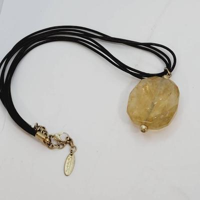 Talbots Citrine Swirl Glass Pendant Necklace on Cord