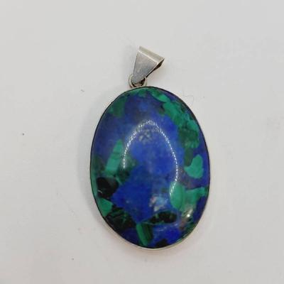 Malachite Lapis Sterling Silver 925 Oval Pendant 