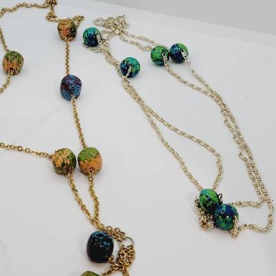 Multi Blue Green Spatter Bead Necklaces 