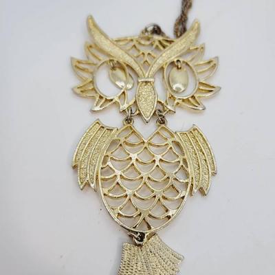 Vintage Owl Motion Pendant Necklace 