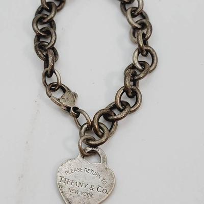Tiffany Sterling Heart Charm Chain Bracelet 925