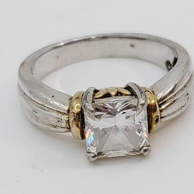 Sterling Silver 925 and Square CZ Solitaire Ring Size 7 