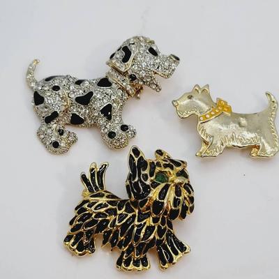 Rhinestone Enamel 3pc Dog Pins Dalmatian Terriers 