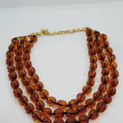 Gorgeous Amber Glass Bead Necklace Hand Knotted Twist Great Quality