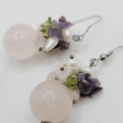 Rose Quartz America Peridot Gem Earrings