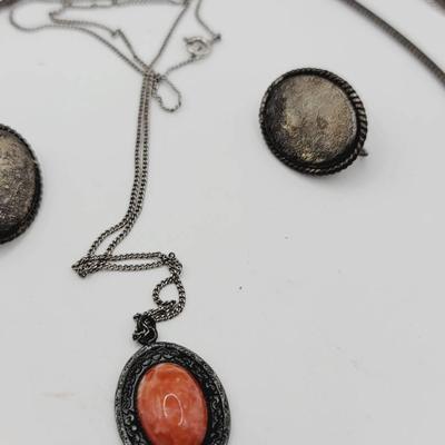 Sterling Jewelry Lot - Three Necklaces and One Pair Earrings - 4pc 