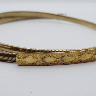 Gold Tone Flat Snake Chain Necklace with a Unique Buckle Clasp -Vintage