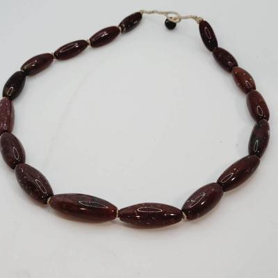 Red Brown Jasper Necklace with Graduated Cylinder Beads