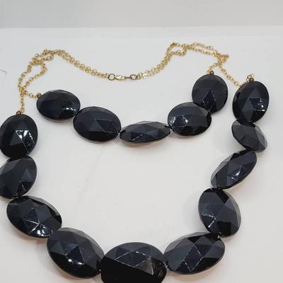 Dramatic Two Strand Statement Necklace Black and Gold Tone 