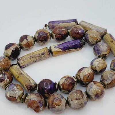 Purple Swirl Handcrafted Clay Bead Necklace