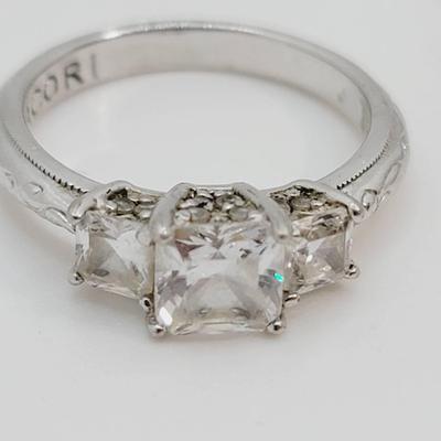 Tacori 925 Sterling Silver and CZ 3 Stone Ring Size 7-7.5