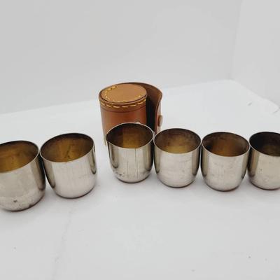 Graduated Sizes Set of Stacking Cups or Shot Glasses with a Leather Holder