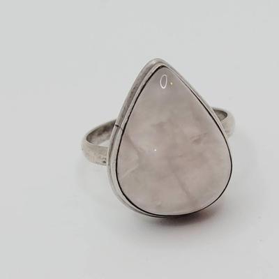 Sterling Rose Quartz Teardrop Ring Sz 9.5 Silver