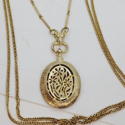 Gold Tone Rams Head Faux Locket Necklace 