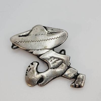 Mexico Sterling Silver Figural Pin Child In Sombrero 925