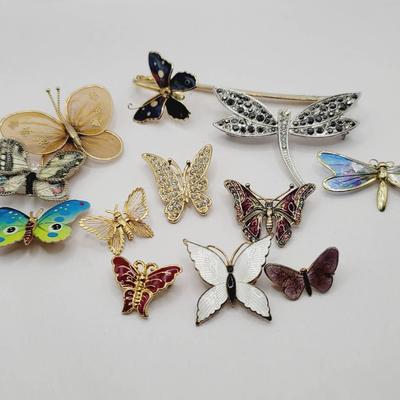 Butterfly and Dragonfly Insect Pins Jewelry Lot 