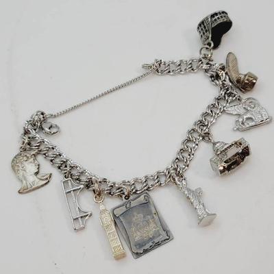 Sterling Charm Bracelet Travel and Learning Themed
