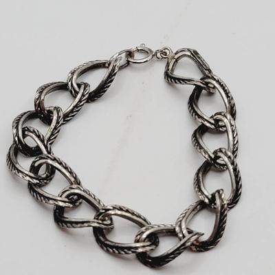 Sterling Silver Vintage Large Link Bracelet Rope Twist