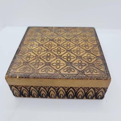 Polish Pyrography Trinket Jewelry Box Vintage