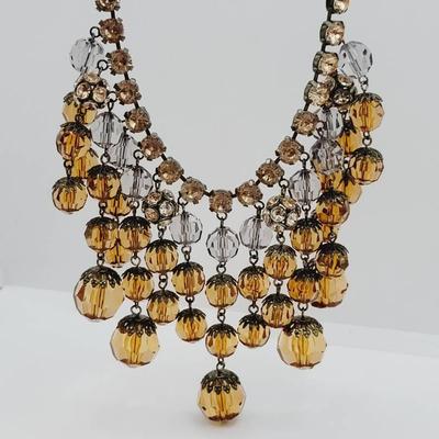 Gorgeous Faceted Bead and Rhinestone Bib Necklace 
