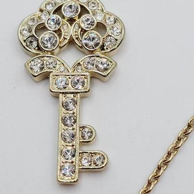 Alexander Kalifano Rhinestone Key Necklace Gold Tone