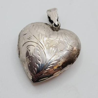 Etched Sterling Puffy Heart Locket