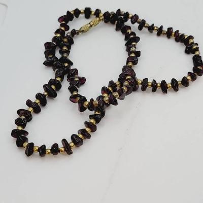 Garnet and Brass Necklace Boho Gem Chip Vintage 