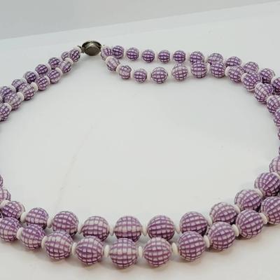 Textured Purple 2 Strand Beaded Necklace Vintage 