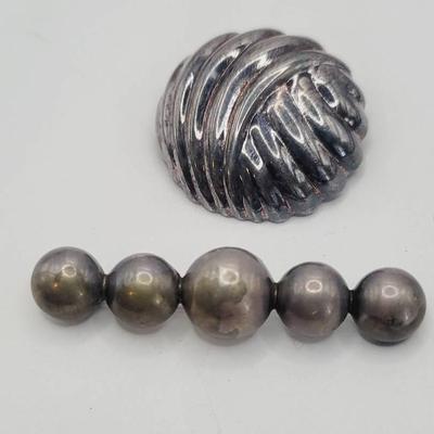 Sterling Puffy Round Organic Bubble Ball Pins Brooches 2 Pc